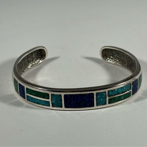 Coleman CCO Black Hills Sterling Crushed Turquoise Lapis Malachite Cuff Bracelet - Picture 1 of 9